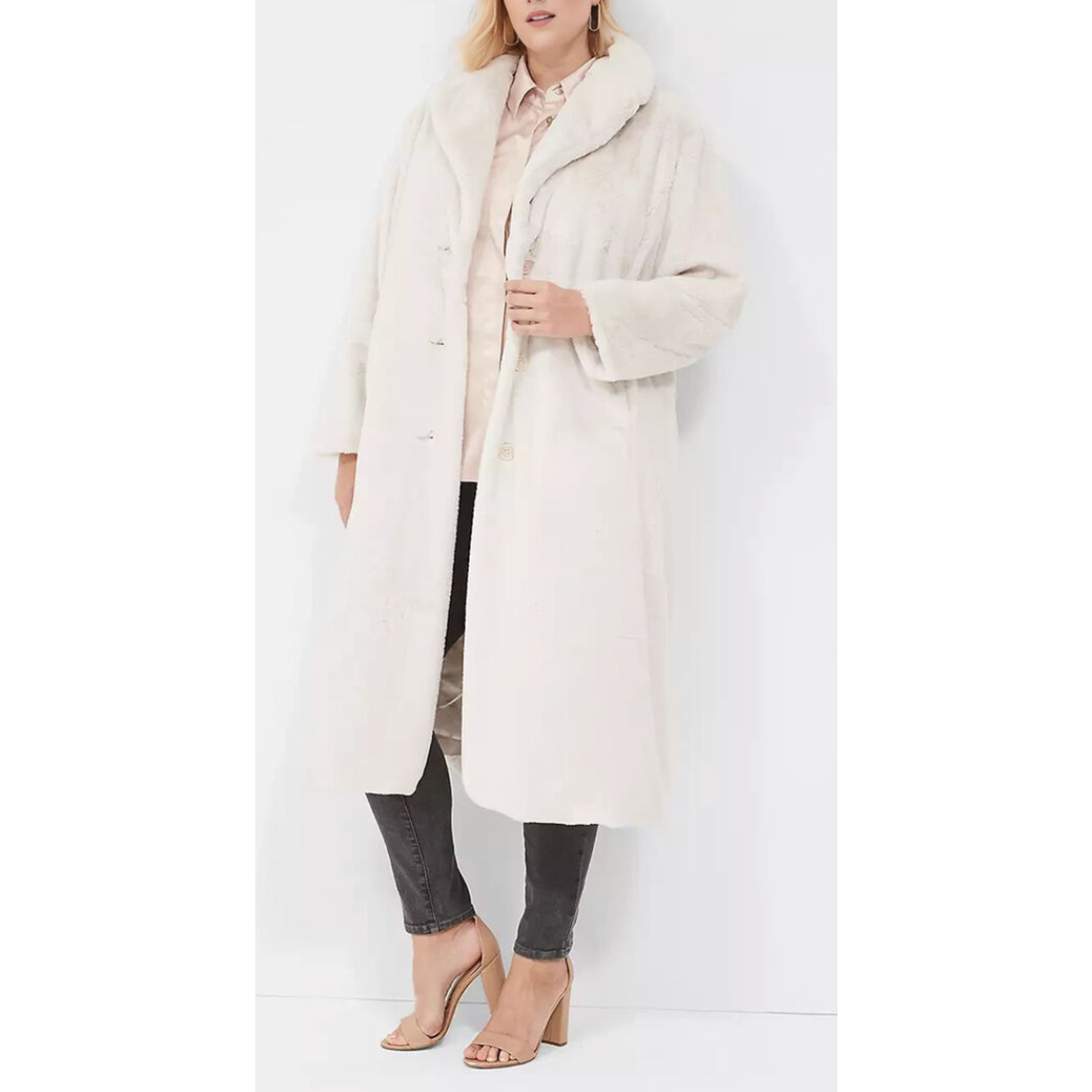 New Lane Bryant Ivory Faux Fur Long Coat Size 14/16